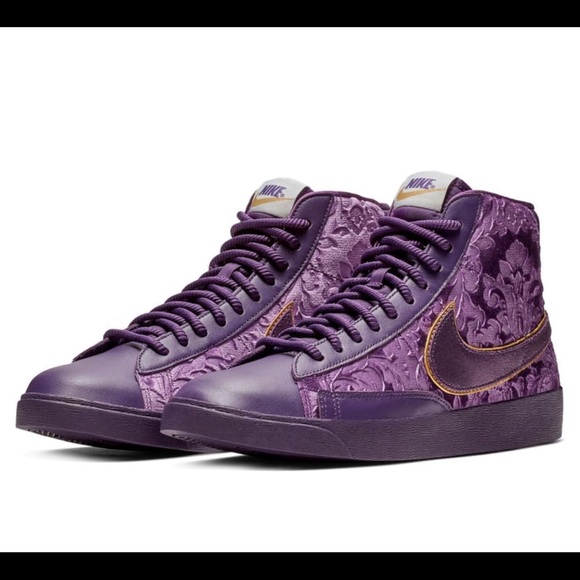 gold and purple sneakers